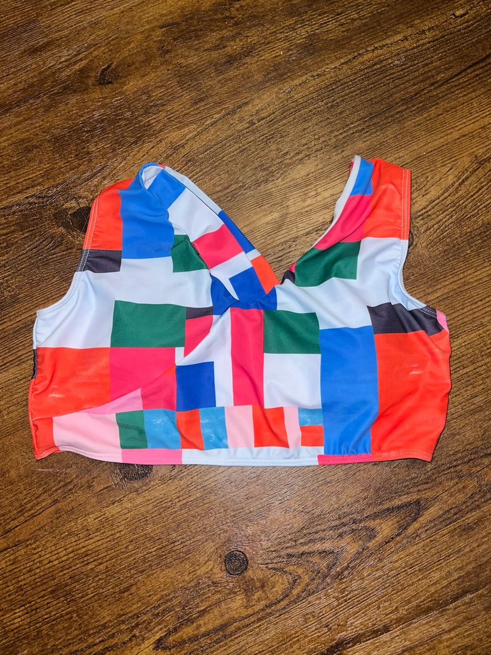 Colorblock Multicolor V Neck Geometric Print Swim Bikini Top Size XL - Picture 4 of 8